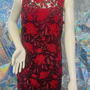 Calvin Klein Red and Black Floral Mini Dress